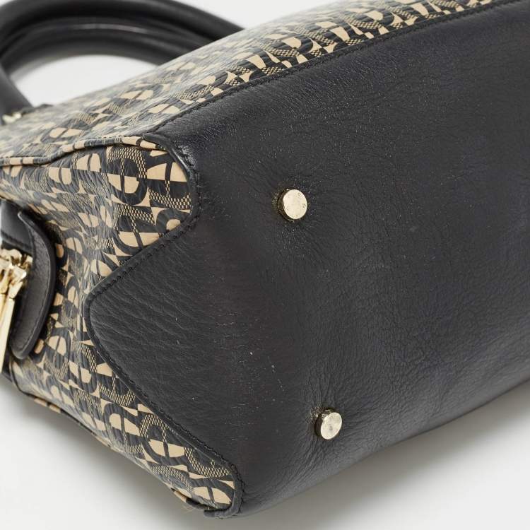 Pre Owned Aigner Black Signature PVC and Leather Satchel