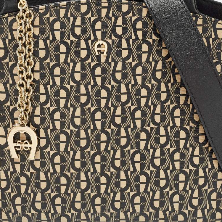 Pre Owned Aigner Black Signature PVC and Leather Satchel