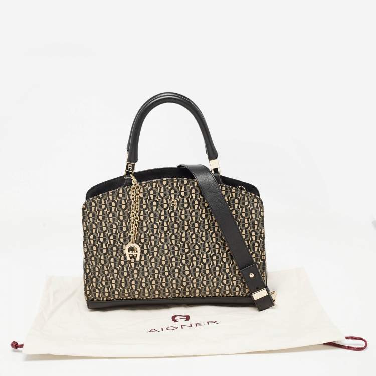 Pre Owned Aigner Black Signature PVC and Leather Satchel