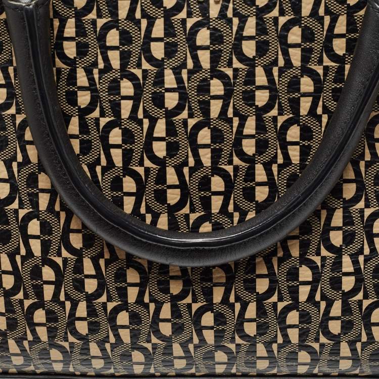 Pre Owned Aigner Black Signature PVC and Leather Satchel