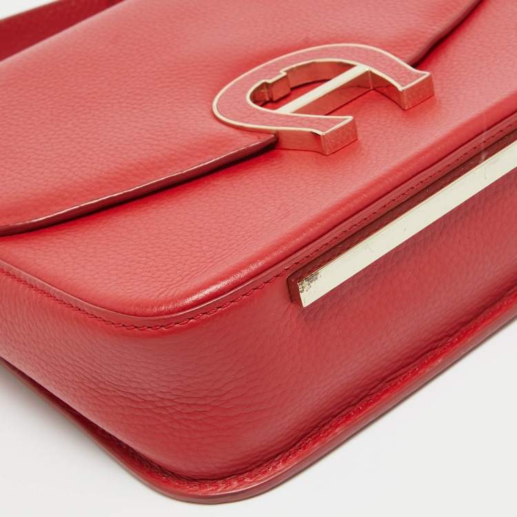 Pre Owned Aigner Red Leather Logo Flap Top Handle Bag