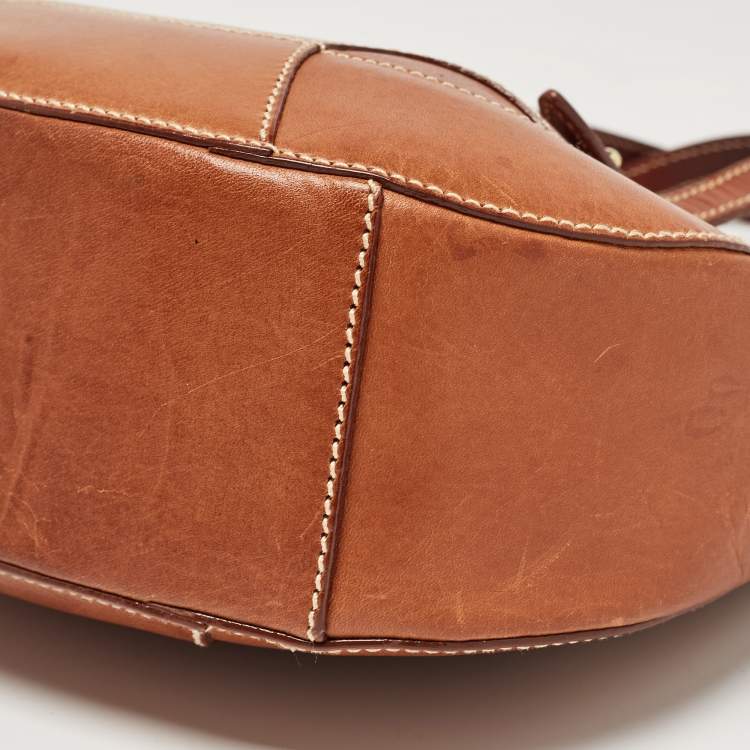 Pre Owned Aigner Brown Leather Logo Flap Hobo 