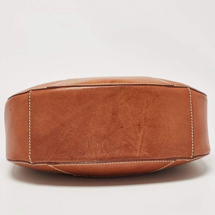 Pre Owned Aigner Brown Leather Logo Flap Hobo 