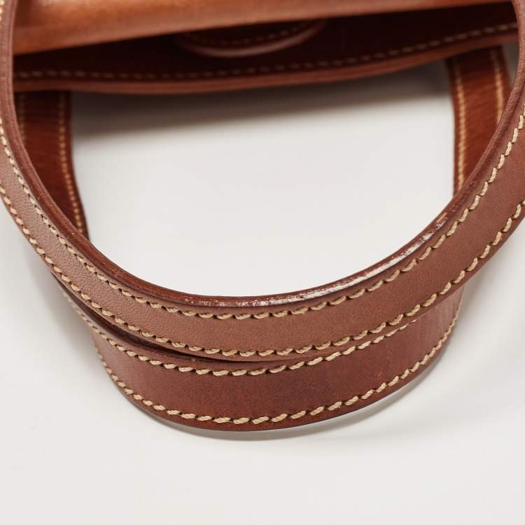 Pre Owned Aigner Brown Leather Logo Flap Hobo 