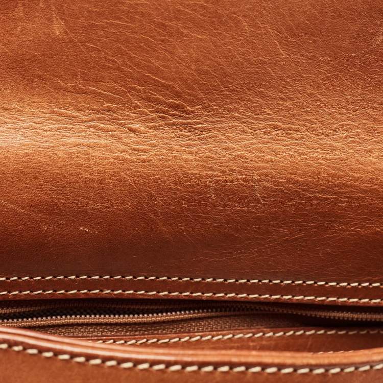 Pre Owned Aigner Brown Leather Logo Flap Hobo 