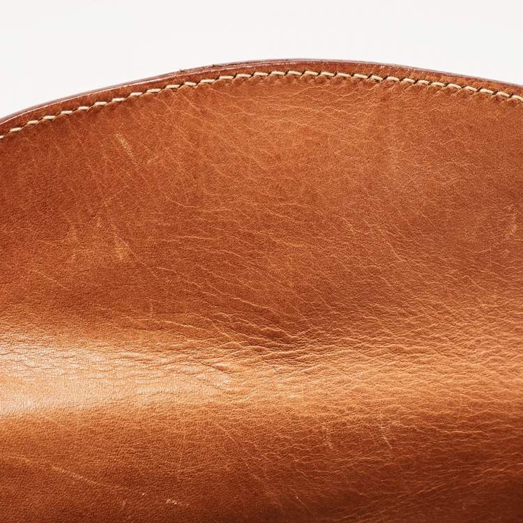 Pre Owned Aigner Brown Leather Logo Flap Hobo 