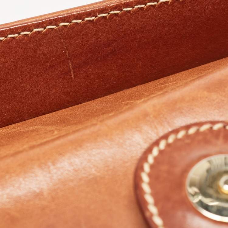 Pre Owned Aigner Brown Leather Logo Flap Hobo 