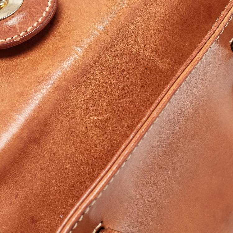 Pre Owned Aigner Brown Leather Logo Flap Hobo 