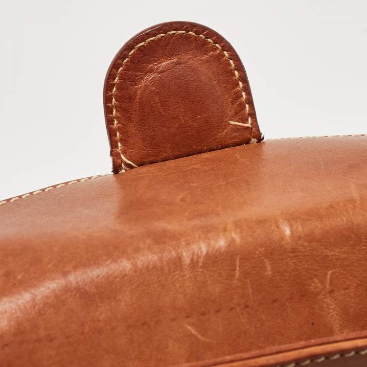 Pre Owned Aigner Brown Leather Logo Flap Hobo 