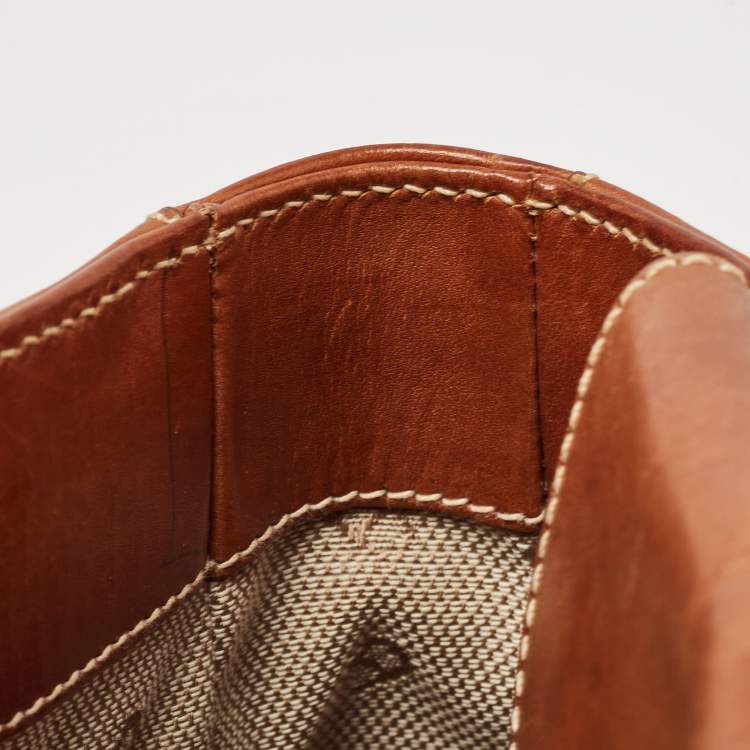 Pre Owned Aigner Brown Leather Logo Flap Hobo 