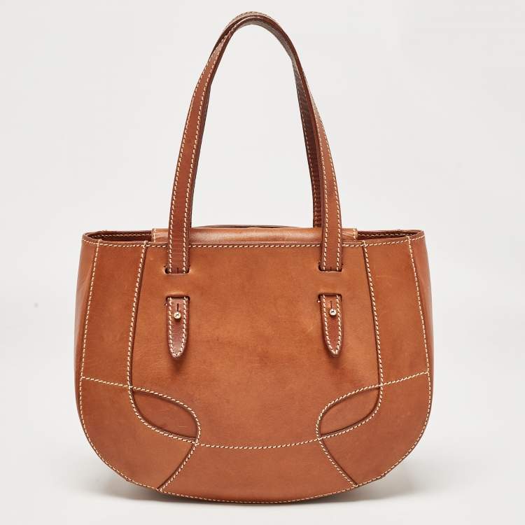 Pre Owned Aigner Brown Leather Logo Flap Hobo 