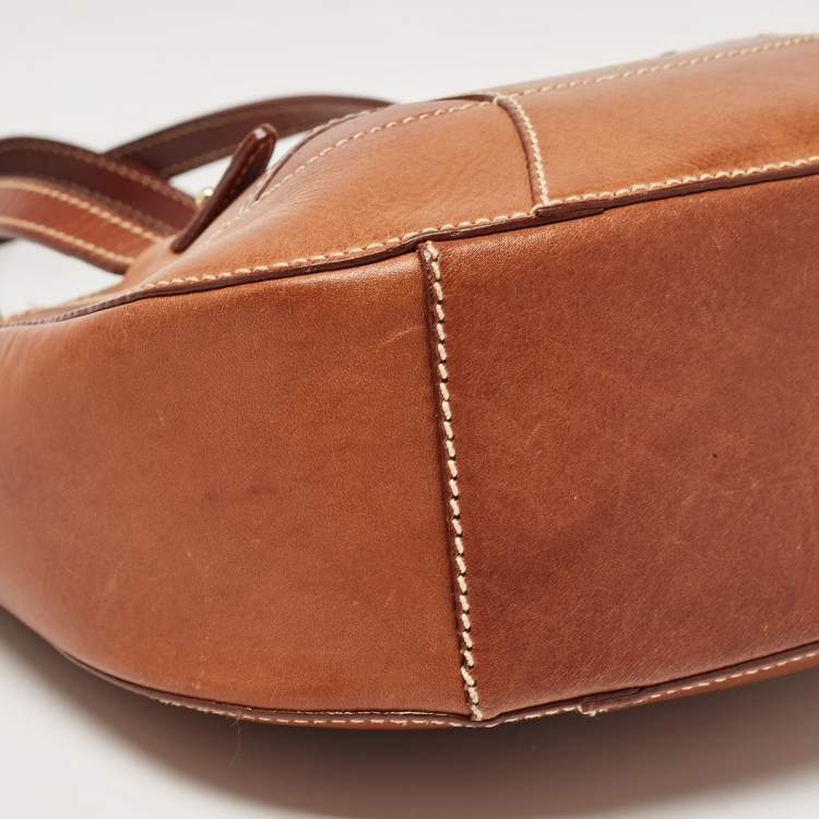 Pre Owned Aigner Brown Leather Logo Flap Hobo 