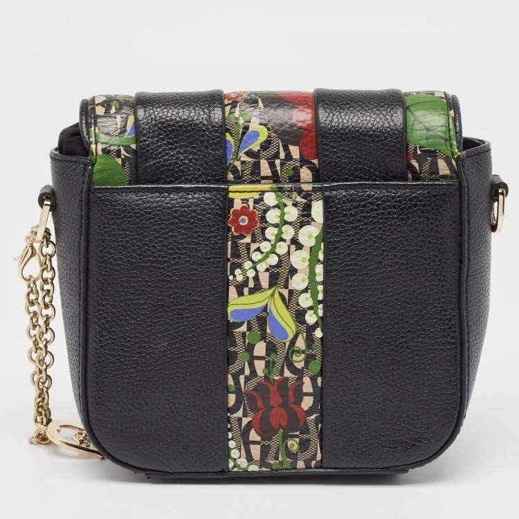 مملوكة مسبقًا Aigner Black Leather and Coated Canvas Crossbody Bag