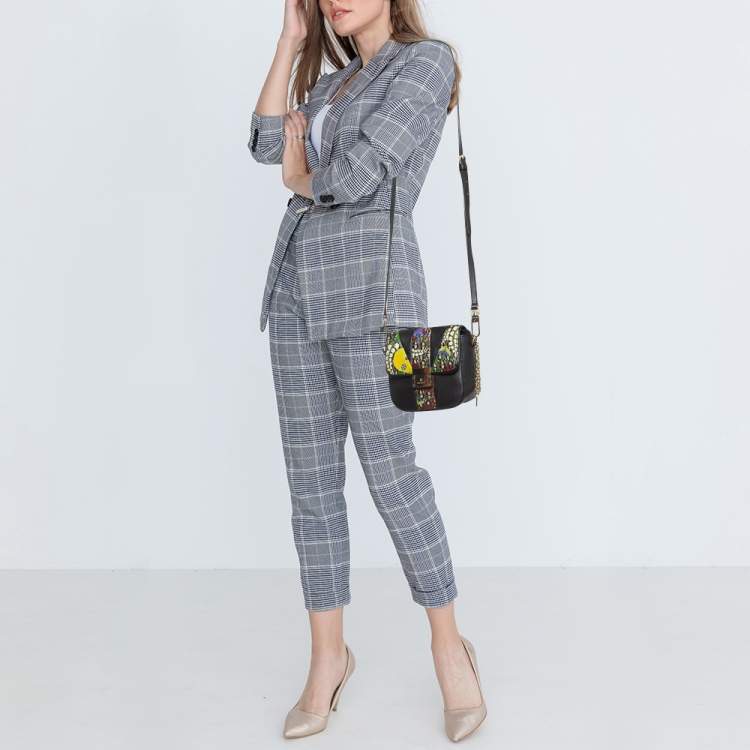 مملوكة مسبقًا Aigner Black Leather and Coated Canvas Crossbody Bag