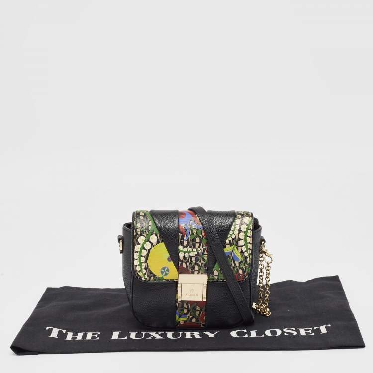 مملوكة مسبقًا Aigner Black Leather and Coated Canvas Crossbody Bag