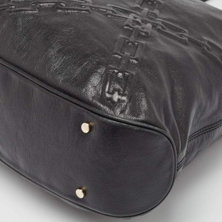 Pre Owned Aigner Black Chain Embossed Leather Hobo