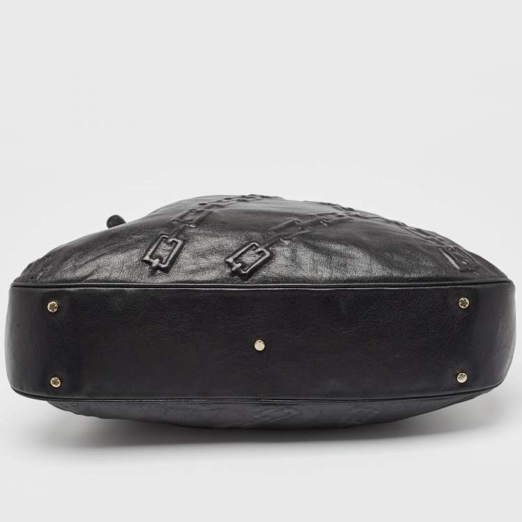 Pre Owned Aigner Black Chain Embossed Leather Hobo