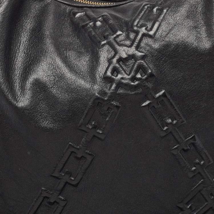 Pre Owned Aigner Black Chain Embossed Leather Hobo