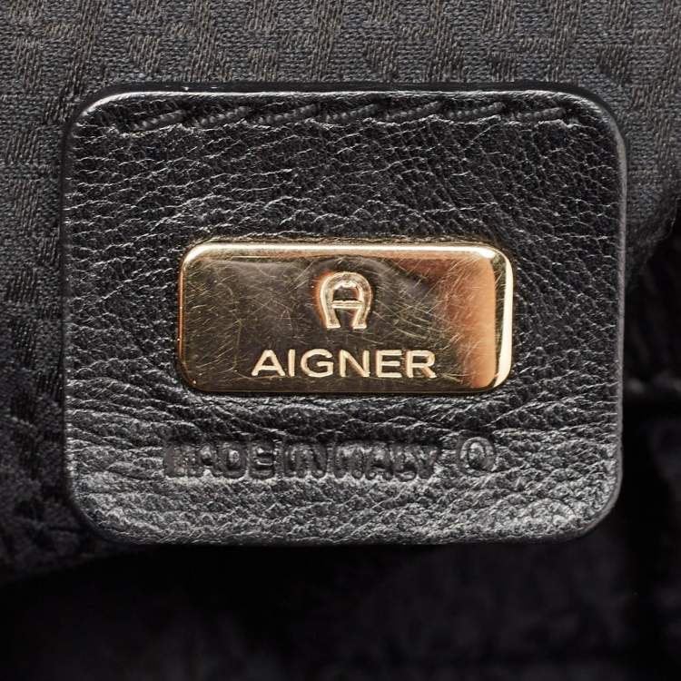 Pre Owned Aigner Black Chain Embossed Leather Hobo