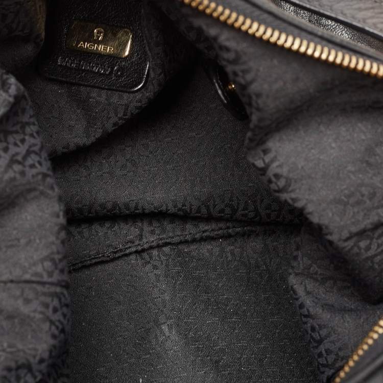 Pre Owned Aigner Black Chain Embossed Leather Hobo
