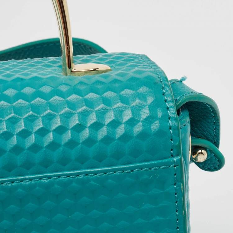 Pre Owned Aigner Green Textured Leather Genoveva Top Handle Bag
