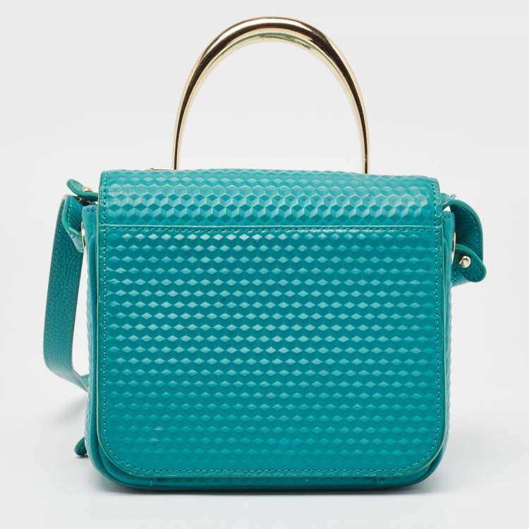 Pre Owned Aigner Green Textured Leather Genoveva Top Handle Bag
