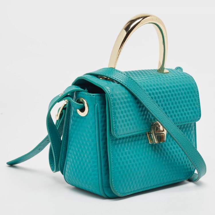 Pre Owned Aigner Green Textured Leather Genoveva Top Handle Bag