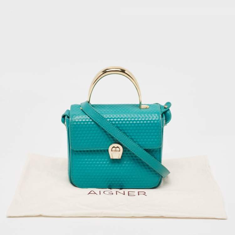 Pre Owned Aigner Green Textured Leather Genoveva Top Handle Bag