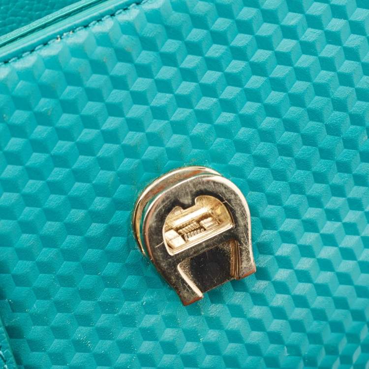Pre Owned Aigner Green Textured Leather Genoveva Top Handle Bag