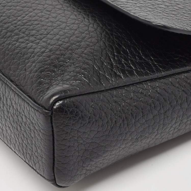 Pre Owned Aigner Black Pebbled Leather Flap Shoulder Bag