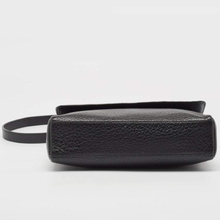 Pre Owned Aigner Black Pebbled Leather Flap Shoulder Bag