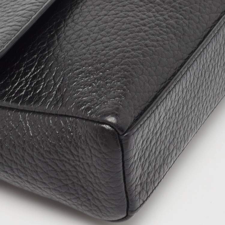 Pre Owned Aigner Black Pebbled Leather Flap Shoulder Bag