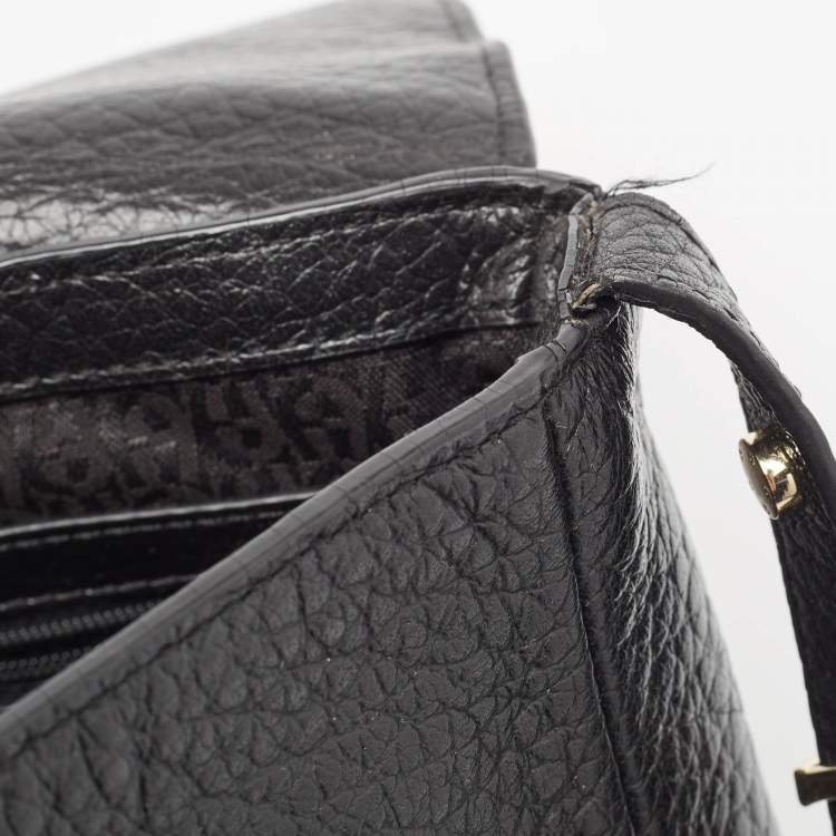 Pre Owned Aigner Black Pebbled Leather Flap Shoulder Bag