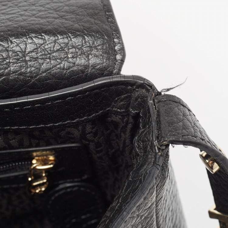 Pre Owned Aigner Black Pebbled Leather Flap Shoulder Bag