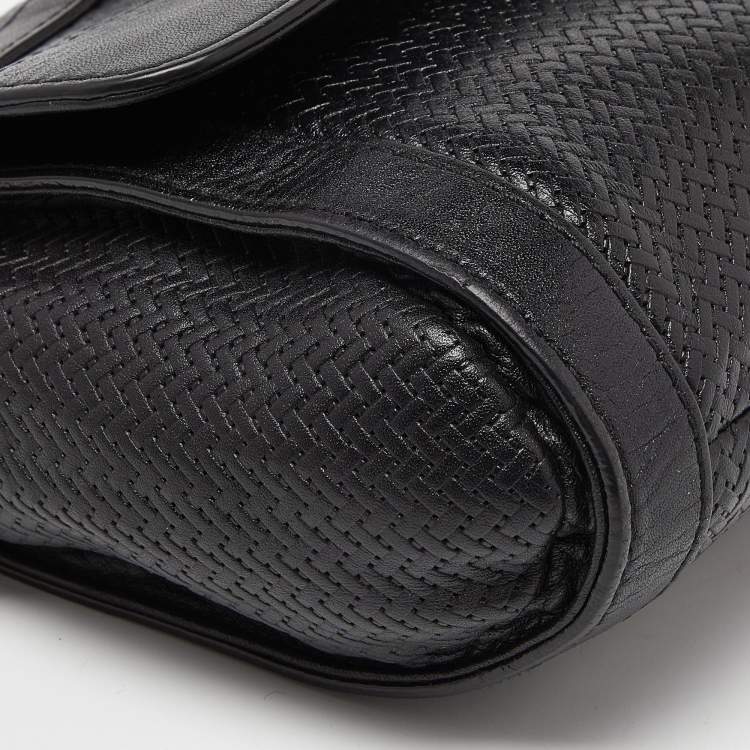 Pre Owned Aigner Black Textured Leather Cavallina Crossbody Bag