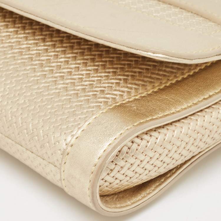 Pre Owned Aigner Gold Embossed Leather Cavallina Flap Clutch 