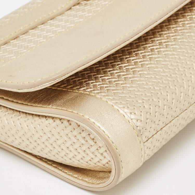 Pre Owned Aigner Gold Embossed Leather Cavallina Flap Clutch 