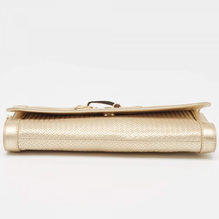 Pre Owned Aigner Gold Embossed Leather Cavallina Flap Clutch 