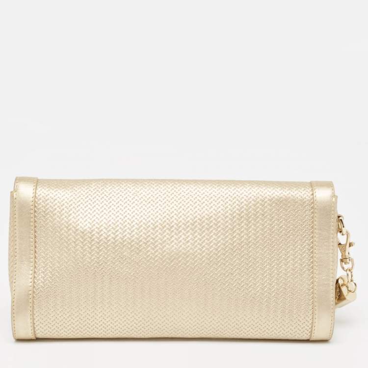 Pre Owned Aigner Gold Embossed Leather Cavallina Flap Clutch 