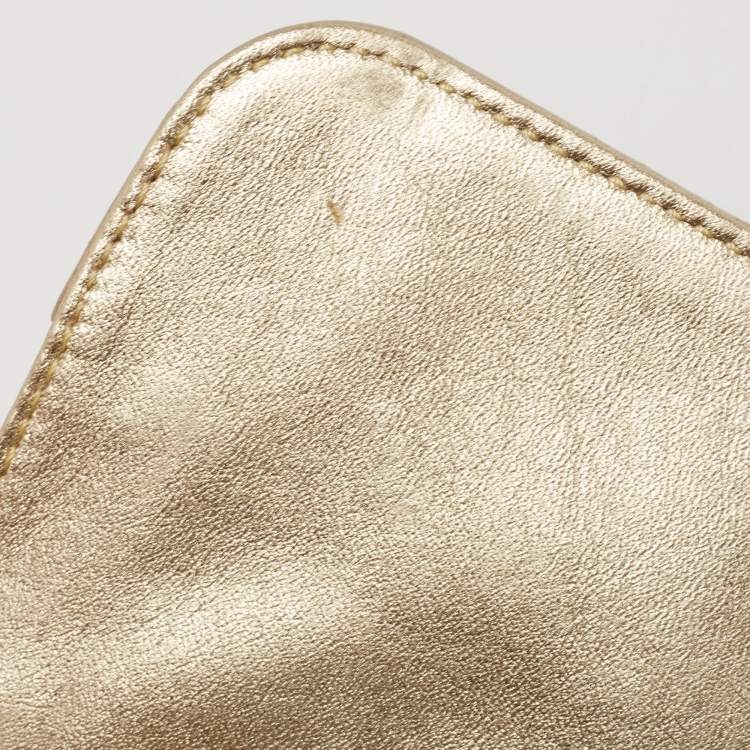 Pre Owned Aigner Gold Embossed Leather Cavallina Flap Clutch 