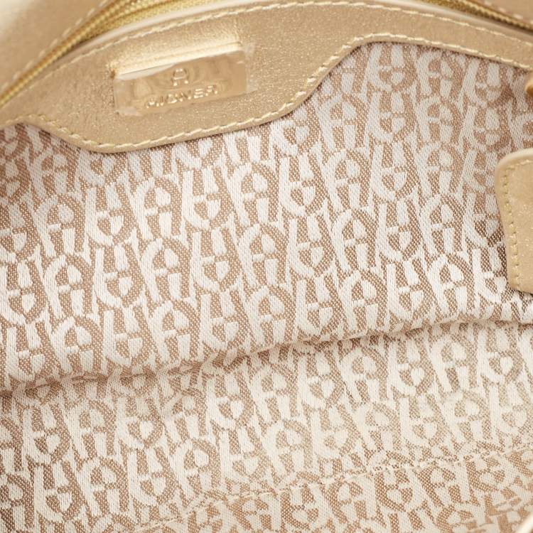 Pre Owned Aigner Gold Embossed Leather Cavallina Flap Clutch 