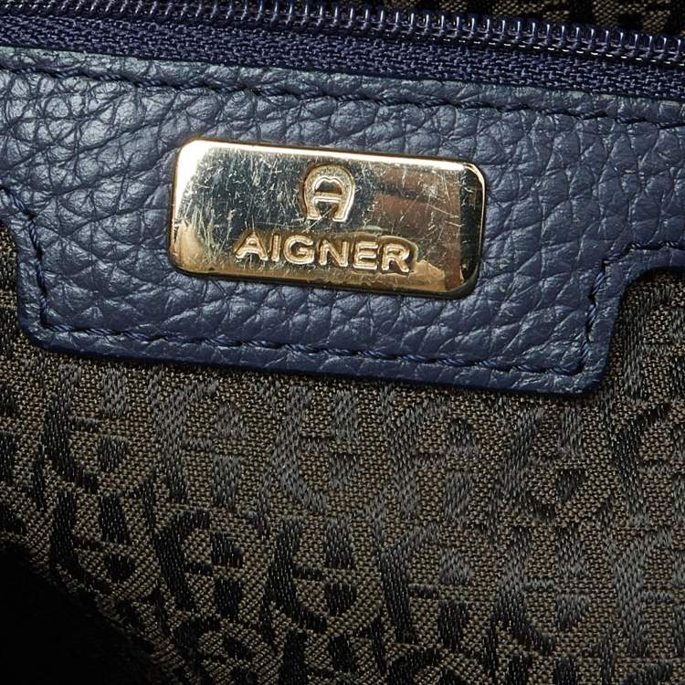 Pre Owned Aigner Blue Grained Leather Cybill Tote