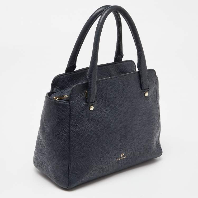 Pre Owned Aigner Blue Grained Leather Cybill Tote