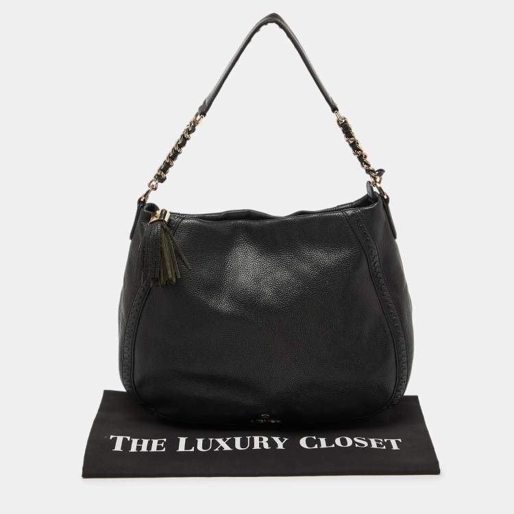 Pre Owned Aigner Black Leather Zip Hobo