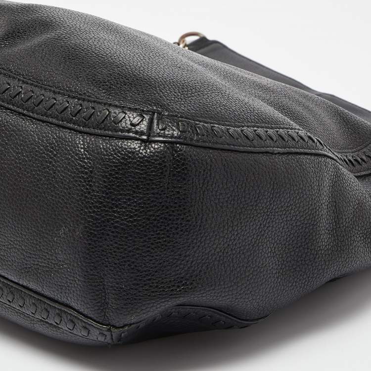 Pre Owned Aigner Black Leather Zip Hobo