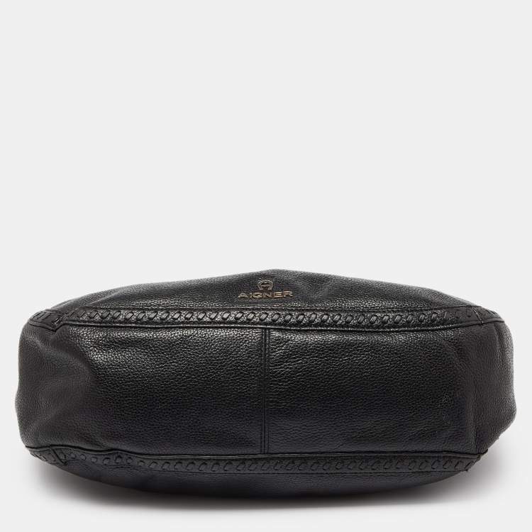Pre Owned Aigner Black Leather Zip Hobo