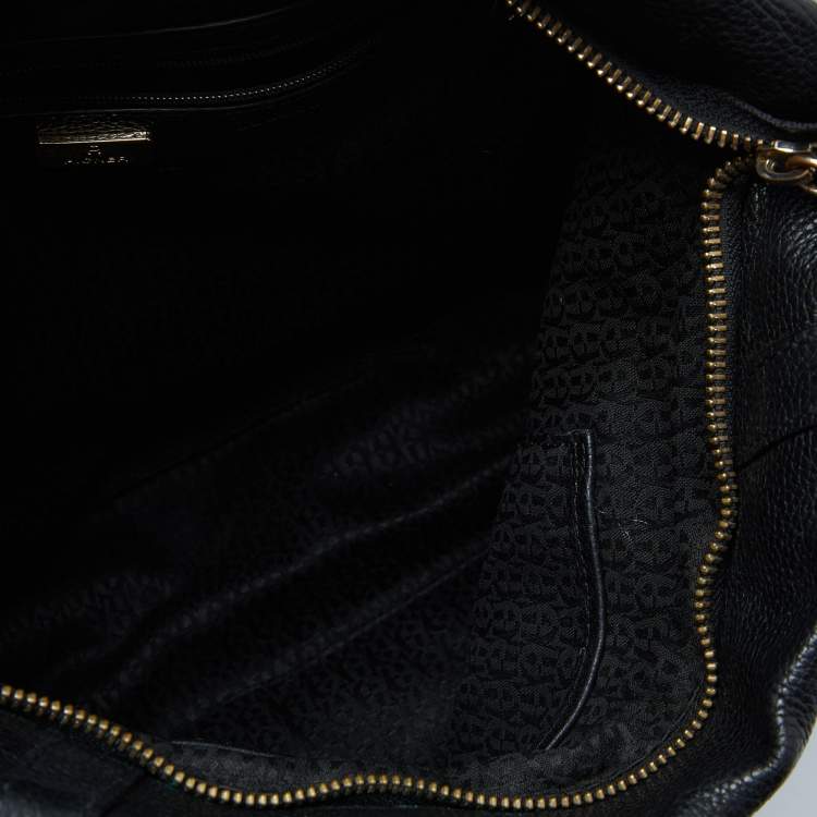 Pre Owned Aigner Black Leather Zip Hobo