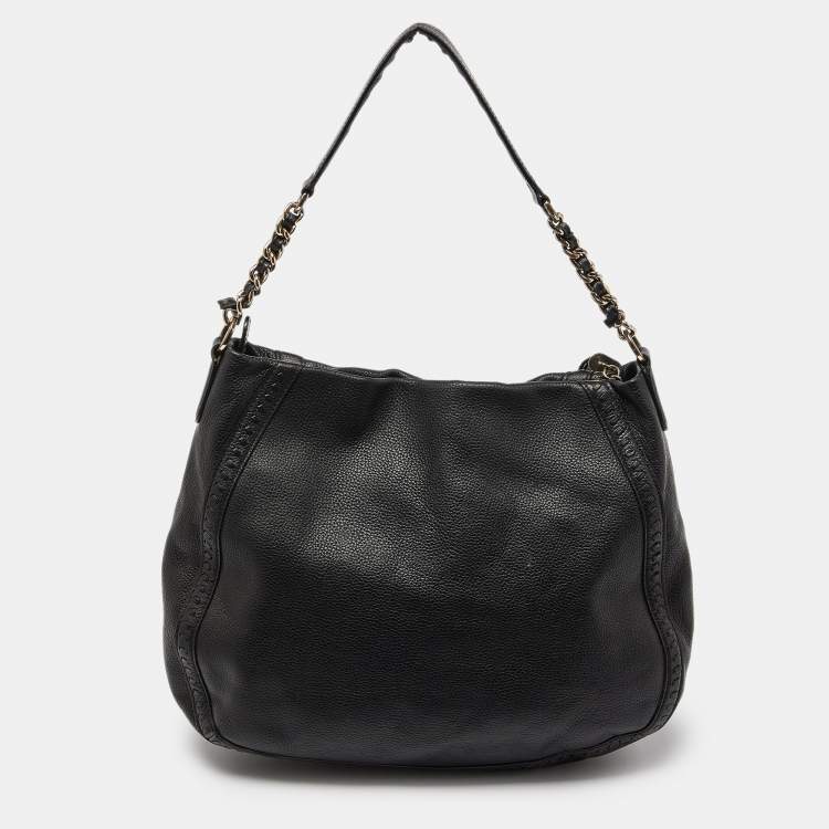 Pre Owned Aigner Black Leather Zip Hobo