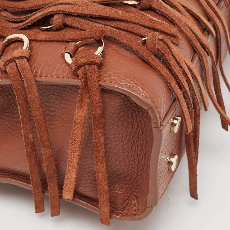 Pre Owned Aigner Brown Leather Cybill Fringe Tote