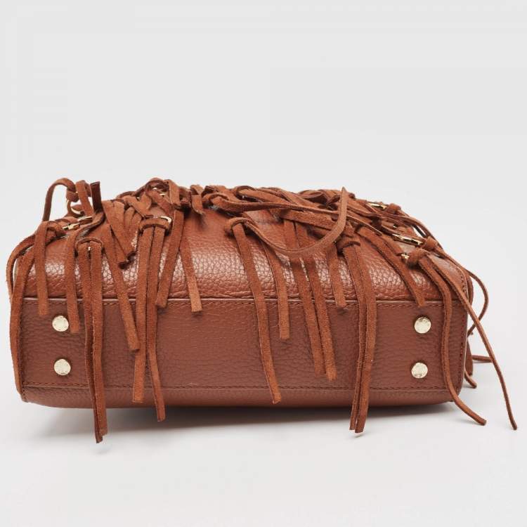 Pre Owned Aigner Brown Leather Cybill Fringe Tote